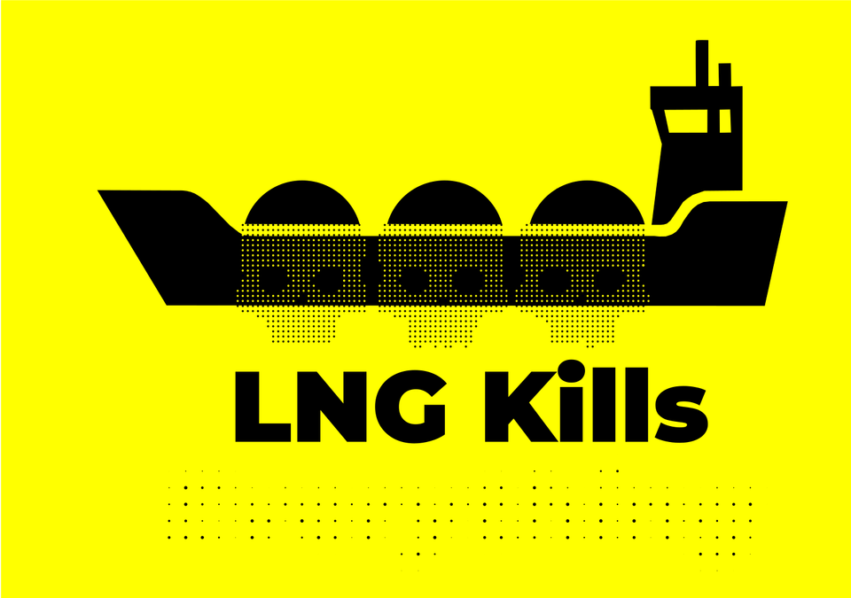 LNG Kills logo showing an LNG ship with the tanks as skulls.