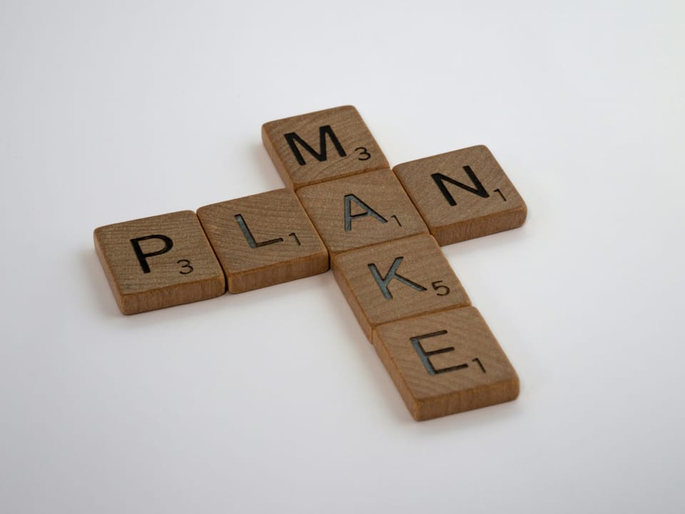 Image showing Scrabble pieces that form the words Make Plan with the words intersecting on the A.